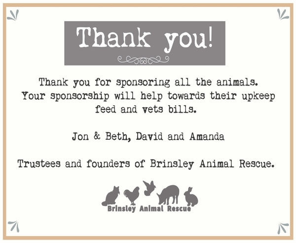 Sponsor All Animals & Wildlife - Brinsley Animal Rescue Shop