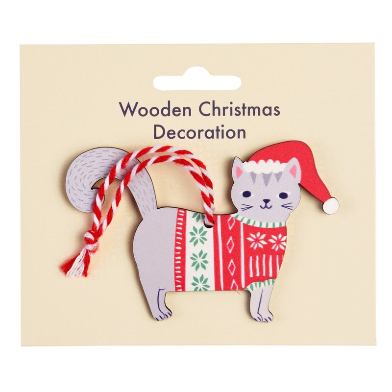 Cat Wooden Christmas Hanging Decoration - Brinsley Animal Rescue Shop