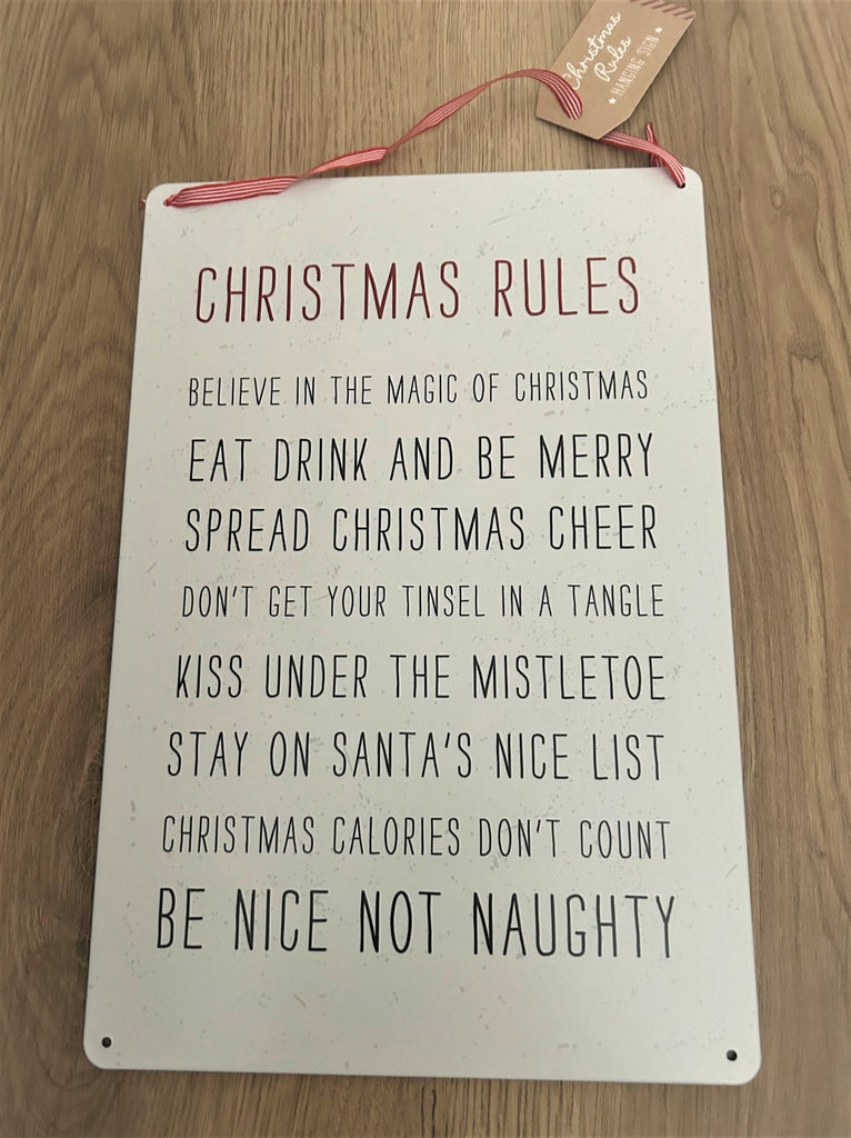 Christmas Rules Metal Hanging Sign - Brinsley Animal Rescue Shop