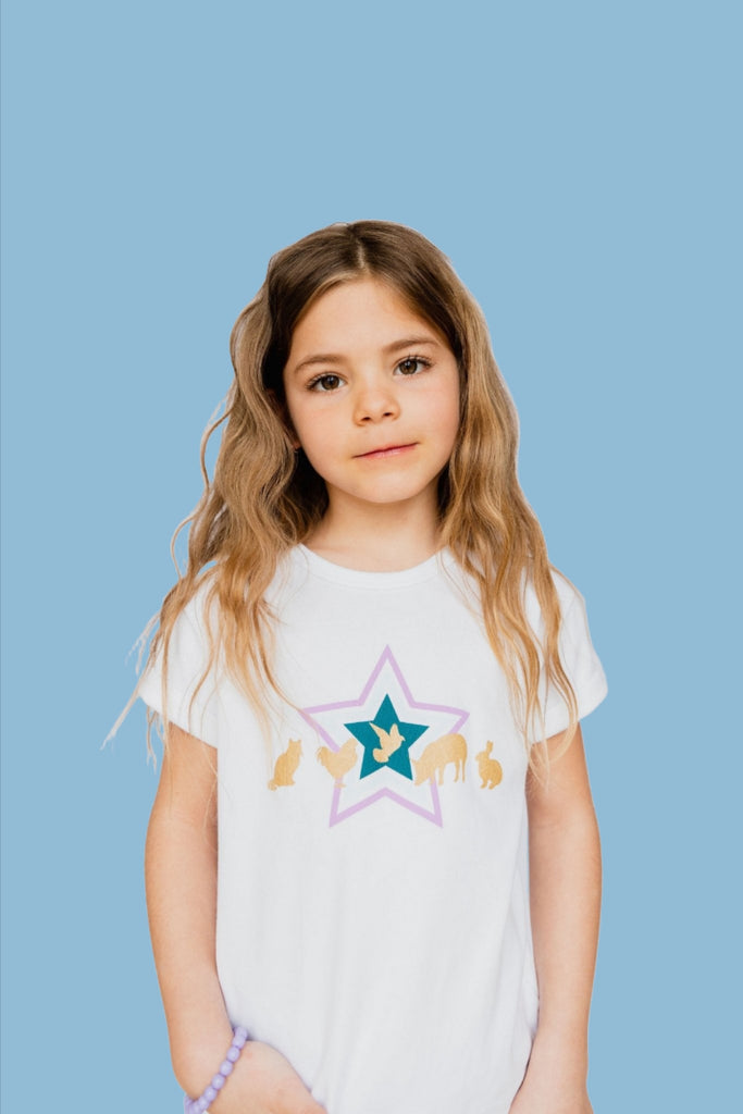 Girls White Star Print Logo Charity T-Shirt - Age 10-11 YRS - Brinsley Animal Rescue Shop