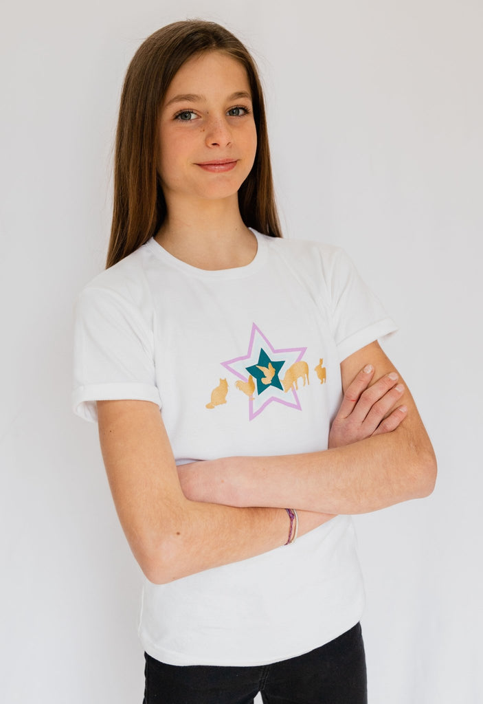 White Star Print Logo Charity T-Shirt - Age 9-10 YRS - Brinsley Animal Rescue Shop