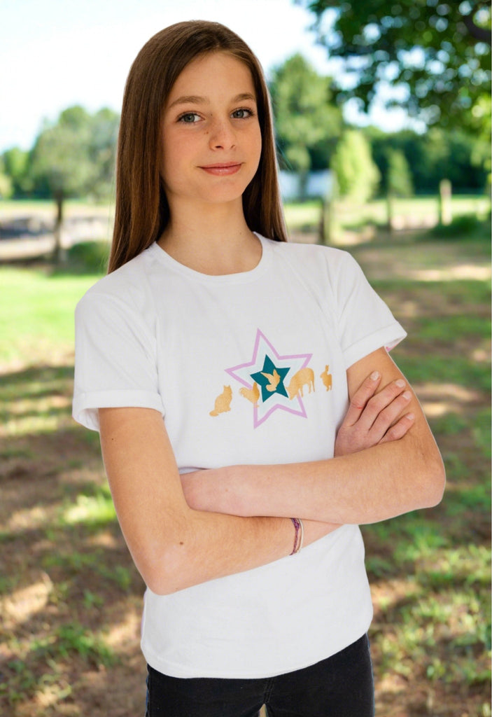 White Star Print Logo Charity T-Shirt - Age 9-10 YRS - Brinsley Animal Rescue Shop