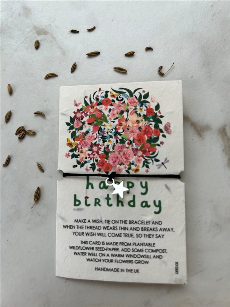 Wildflower Wishstring Bracelet With Wildflower Plantable Backing Card - Happy Birthday - Brinsley Animal Rescue Shop